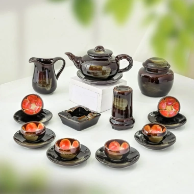 Ấm chén Bát Tràng chén lòng hoa đốt trúc kiểu quệt Gốm sứ, giá ưu đãi 520.000₫