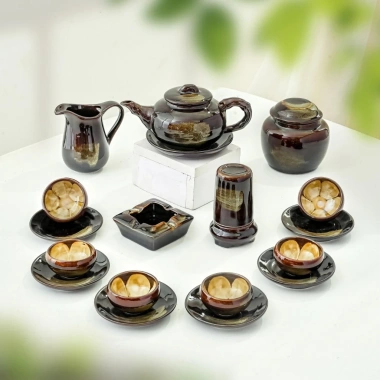 Ấm chén Bát Tràng chén lòng hoa đốt trúc kiểu quệt Gốm sứ, giá ưu đãi 520.000₫