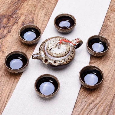 Ấm chén kiến trản men hỏa biến 1 ấm 6 chén trà và hộp đựng Huydecor - Giá chỉ 116k