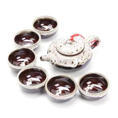 Ấm chén kiến trản men hỏa biến 1 ấm 6 chén trà và hộp đựng Huydecor - Giá chỉ 116k