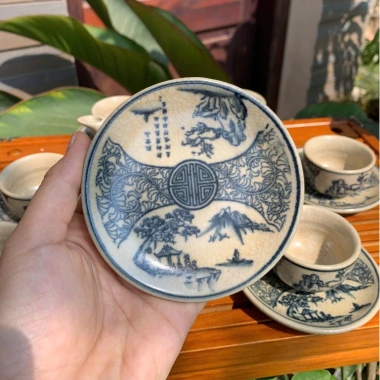Ấm chén men rạn cổ Bát Tràng - Bộ Trúc Lâm Thất Hiền, Cổ Tự gốc Tùng, Nhị Cảnh Sơn Thuỷ quai đồng - Giá ưu đãi 260.000₫ 5