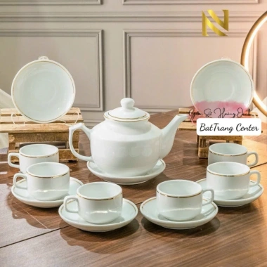 Ấm chén pha trà Bát Tràng men trắng tinh xảo viền vàng cao cấp – giá rẻ, giảm 20% 5