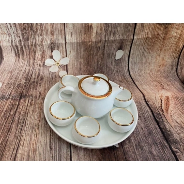 Ấm chén pha trà Bát Tràng men trắng tinh xảo viền vàng cao cấp – giá rẻ, giảm 20% 8