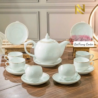 Ấm chén pha trà Bát Tràng men trắng tinh xảo viền vàng cao cấp – giá rẻ, giảm 20% 9