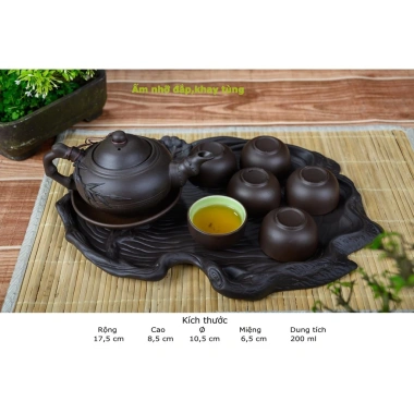 Ấm chén tử sa đắp trúc Bát Tràng 280ml kèm khay – Giá ưu đãi 230.000 đồng