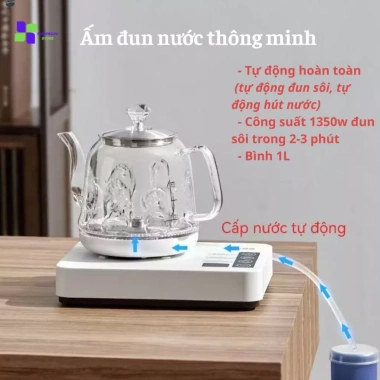 Ấm điện thông minh tự động hút nước, chống cháy, thủy tinh trong chịu nhiệt, đun sôi siêu tốc - Giá 568.000₫