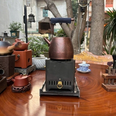 Ấm Đồng Đỏ nguyên chất Vân Búa thủ công - Ấm đun nước trà đạo tay xách cổ phong giảm 20% 3