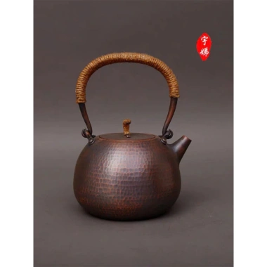 Ấm Đồng Đỏ nguyên chất Vân Búa thủ công - Ấm đun nước trà đạo tay xách cổ phong giảm 20% 9