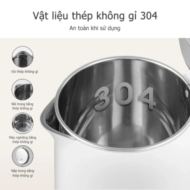 Ấm đun nước điện HODEKT 1.8L/2.3L nhanh, thép không gỉ, 2 lớp chống bỏng, 157.000₫