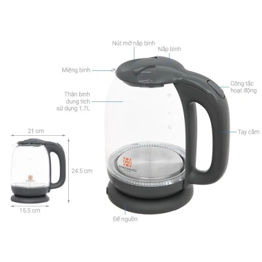 Ấm đun nước HawonkOO KEH-170 - Đun sôi nhanh, dung tích 1.7L, tiện lợi, chỉ 490.000 VND