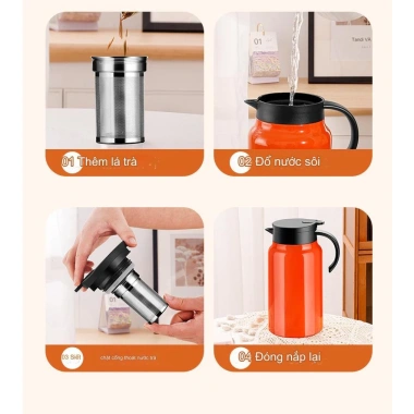 Ấm pha trà giữ nhiệt 1.500ml kèm 4 ly, lõi lọc inox, nắp vặn, giữ nóng 12h, lạnh 20h – 129.000₫ 2 Ấm pha trà giữ nhiệt 1.500ml kèm 4 ly, lõi lọc inox, nắp vặn, giữ nóng 12h, lạnh 20h – 129.000₫ 2