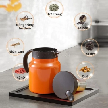 Ấm pha trà giữ nhiệt 1.500ml kèm 4 ly, lõi lọc inox, nắp vặn, giữ nóng 12h, lạnh 20h – 129.000₫