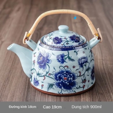 Ấm Trà Sứ Cỡ Lớn Làm Mát Đồ Dùng Cầm Chùm Cổ Điển Gốm Sứ Trắng Xanh 3