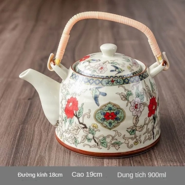 Ấm Trà Sứ Cỡ Lớn Làm Mát Đồ Dùng Cầm Chùm Cổ Điển Gốm Sứ Trắng Xanh 4