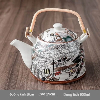 Ấm Trà Sứ Cỡ Lớn Làm Mát Đồ Dùng Cầm Chùm Cổ Điển Gốm Sứ Trắng Xanh 5