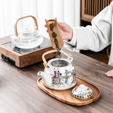 Ấm Trà Sứ Cỡ Lớn Làm Mát Đồ Dùng Cầm Chùm Cổ Điển Gốm Sứ Trắng Xanh 7