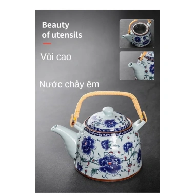 Ấm Trà Sứ Cỡ Lớn Làm Mát Đồ Dùng Cầm Chùm Cổ Điển Gốm Sứ Trắng Xanh 8