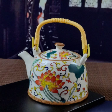 Ấm Trà Sứ Cỡ Lớn Làm Mát Đồ Dùng Cầm Chùm Cổ Điển Gốm Sứ Trắng Xanh 10