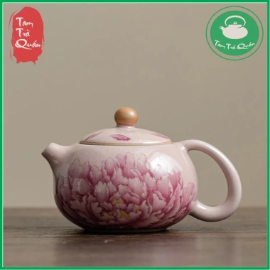 Ấm trà sứ Thanh Hóa men rạn họa tiết mẫu đơn 180ml mẫu hồng nhạt giá ưu đãi
