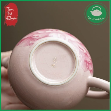 Ấm trà sứ Thanh Hóa men rạn họa tiết mẫu đơn 180ml mẫu hồng nhạt giá ưu đãi