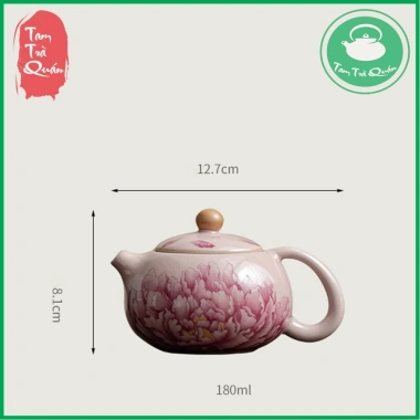Ấm trà sứ Thanh Hóa men rạn họa tiết mẫu đơn 180ml mẫu hồng nhạt giá ưu đãi