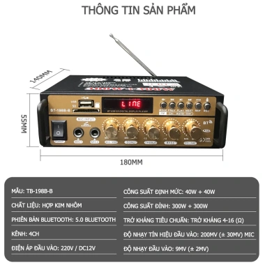 Ampli Mini Loa Amly Bluetooth BT-198B 600W Karaoke Gia Đình Xe Ô Tô Giá Ưu Đãi 400k