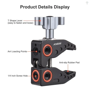 Andoer Kẹp LED Micro Flash Nhôm Cảo 1/4 và 3/8 Inch, Tải 3kg, Giá Ưu Đãi 600k