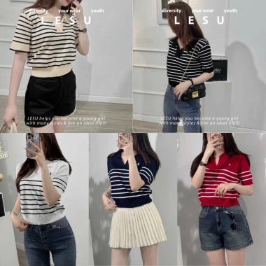 Ảnh tự chụp Len mongthi cổ bẻ kẻ ngang Giá chỉ 198.000đ giảm 23%