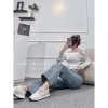 Ảnh tự chụp Quần jeans Culottes cotton rách xẻ 2 gối dài 105cm - Giá chỉ 375.000đ 5