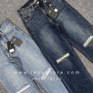 Ảnh tự chụp Quần jeans Culottes cotton rách xẻ 2 gối dài 105cm - Giá chỉ 375.000đ