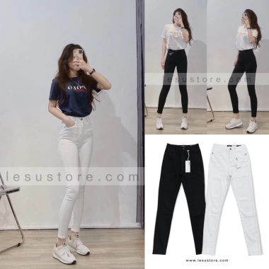 Ảnh Tự Chụp Quần Jeans Skinny Đen Trắng Trơn 88cm - Giá Ưu Đãi 266.000đ