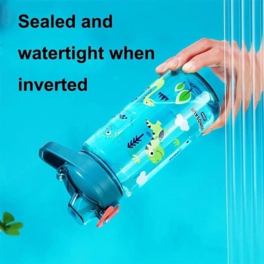 ANHUITYJ Bình Nước Khủng Long 600ml Trẻ Em - Cốc Ống Hút Silicon Chống Rò Rỉ