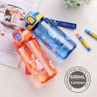 ANHUITYJ Bình Nước Khủng Long 600ml Trẻ Em - Cốc Ống Hút Silicon Chống Rò Rỉ