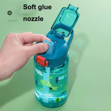 ANHUITYJ Bình Nước Khủng Long 600ml Trẻ Em - Cốc Ống Hút Silicon Chống Rò Rỉ