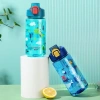ANHUITYJ Bình Nước Khủng Long 600ml Trẻ Em - Cốc Ống Hút Silicon Chống Rò Rỉ 9