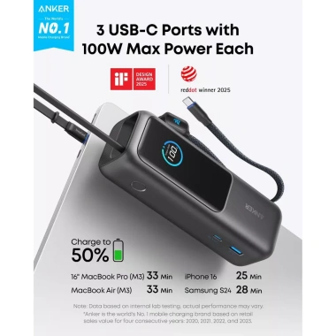 Anker Pin dự phòng 25.000mAh laptop - 3 cổng USB-C 100W, sạc thiết bị, giảm 22% 2