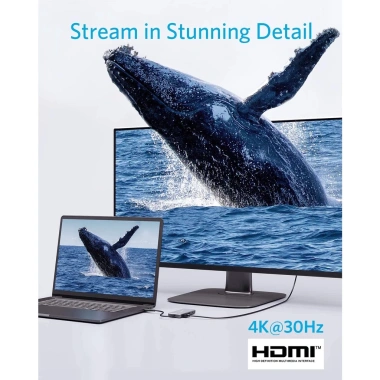 Anker USB‑C 7 trong 1: HDMI 4K, Sạc 100W, 2 USB‑A 5Gbps, Đọc thẻ SD & Micro SD - Giá chỉ 945.000₫