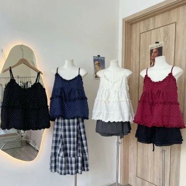 Áo 2S Chấm Bi Babydoll Dáng Rộng Hai Dây Nữ Tiểu Thư Phối Bèo - Giá Ưu Đãi 155k