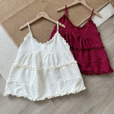 Áo 2S Chấm Bi Babydoll Dáng Rộng Hai Dây Nữ Tiểu Thư Phối Bèo - Giá Ưu Đãi 155k