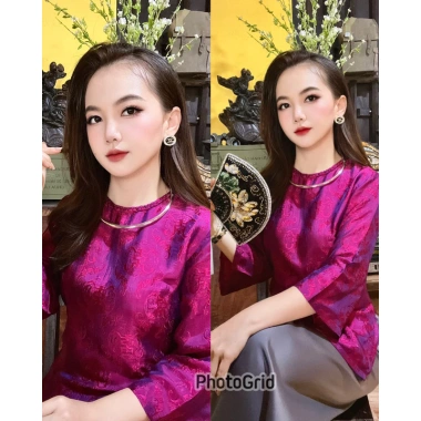 Áo bà ba cổ Tết tơ tằm cao cấp tay lỡ khoá sau, màu độc lạ sang trọng - 550k