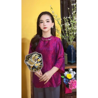 Áo bà ba cổ Tết tơ tằm cao cấp tay lỡ khoá sau, màu độc lạ sang trọng - 550k