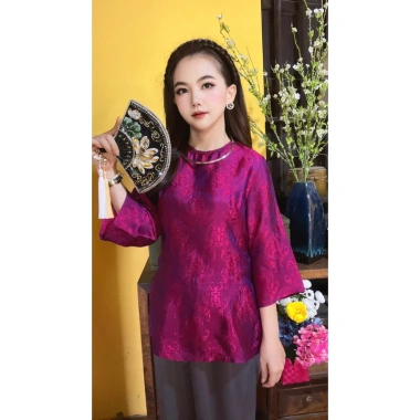 Áo bà ba cổ Tết tơ tằm cao cấp tay lỡ khoá sau, màu độc lạ sang trọng - 550k