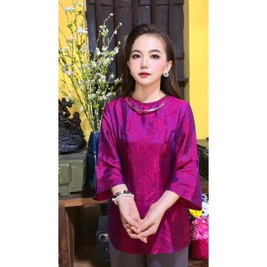 Áo bà ba cổ Tết tơ tằm cao cấp tay lỡ khoá sau, màu độc lạ sang trọng - 550k