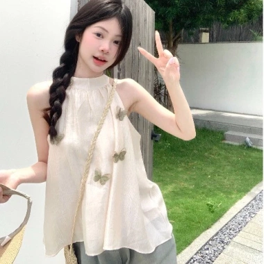 Áo Ba Chiều Bướm Voan Cổ Treo Che Bụng Rộng Rãi, Hở Vai Không Tay - Giá 250k
