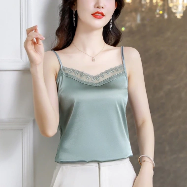 Áo ba lỗ nữ không tay vải sa tanh viền ren mùa hè – Ngoại cỡ sành điệu, phù hợp bộ com lê, giá 166.723₫ 7