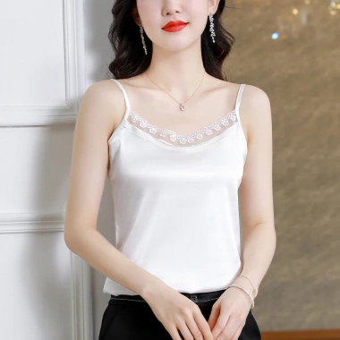 Áo ba lỗ nữ không tay vải sa tanh viền ren mùa hè – Ngoại cỡ sành điệu, phù hợp bộ com lê, giá 166.723₫ 10