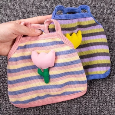 Áo ba lỗ sọc màu thoáng khí cho mèo chó nhỏ - họa tiết hoa tulip 3D, có sẵn, mặc quanh năm, giá ưu đãi 182.964₫