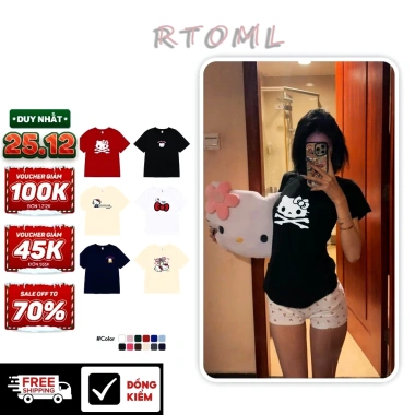 Áo baby tee mèo dễ thương cổ tròn tay ngắn cotton co giãn 2 màu - BST Local Brand RTOML Giá 59k