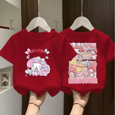 Áo bé gái cotton dáng rộng in Melody ngắn tay cổ tròn thiết kế đơn giản, thích hợp hè - Giá 143.332 VND