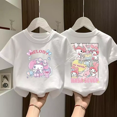 Áo bé gái cotton dáng rộng in Melody ngắn tay cổ tròn thiết kế đơn giản, thích hợp hè - Giá 143.332 VND